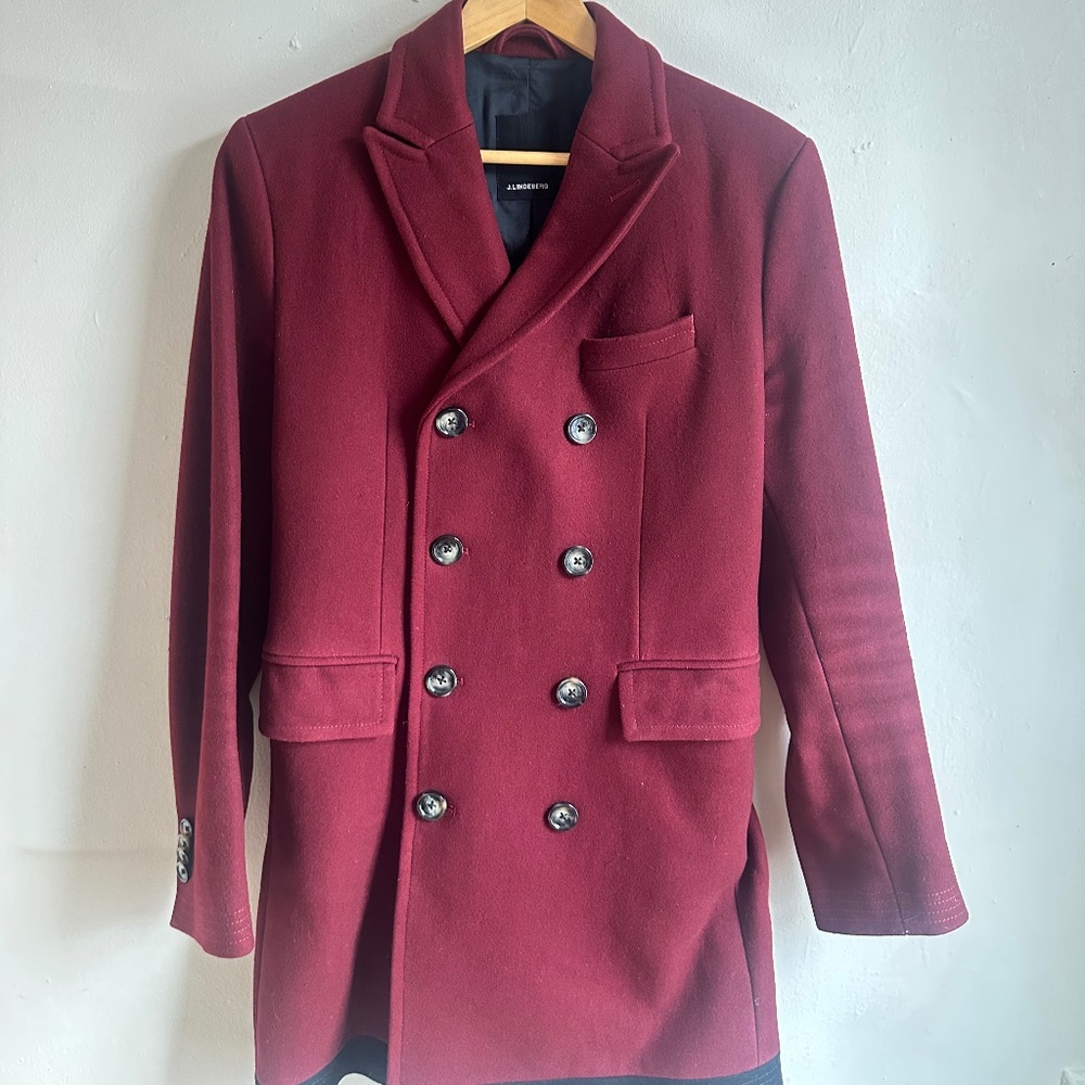 J Lindenburg Burgundy/red men's wool peacoat